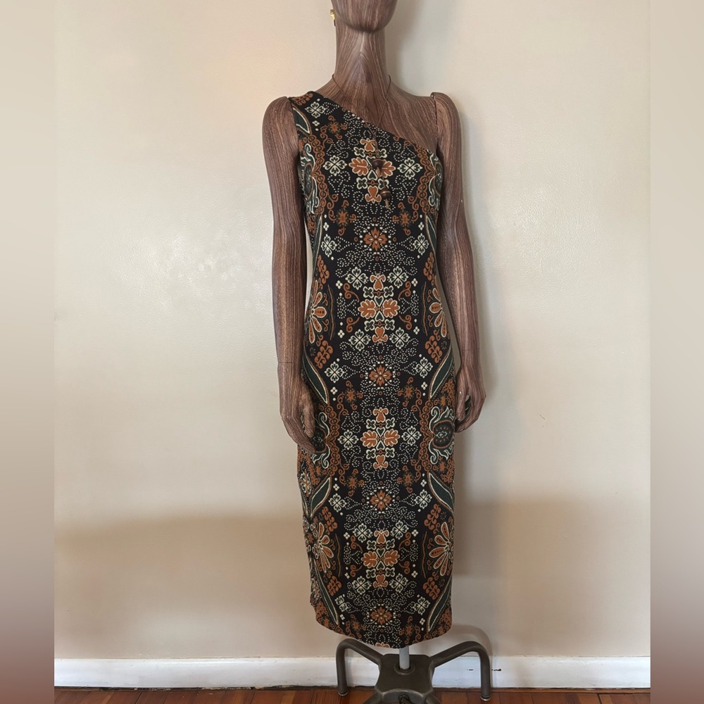 Anthropologie Jacquard Paisley Knit One-Shoulder Midi Dress